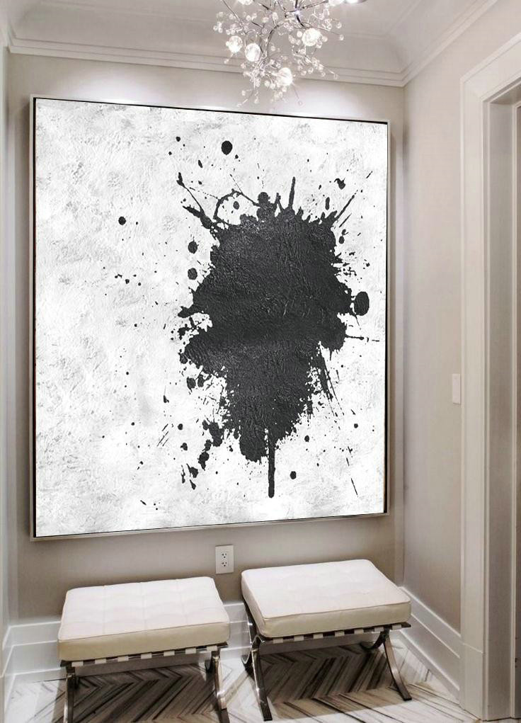 Extra Large Acrylic Painting On Canvas,Oversized Minimal Black And White Painting - Abstract Painting Modern Art
